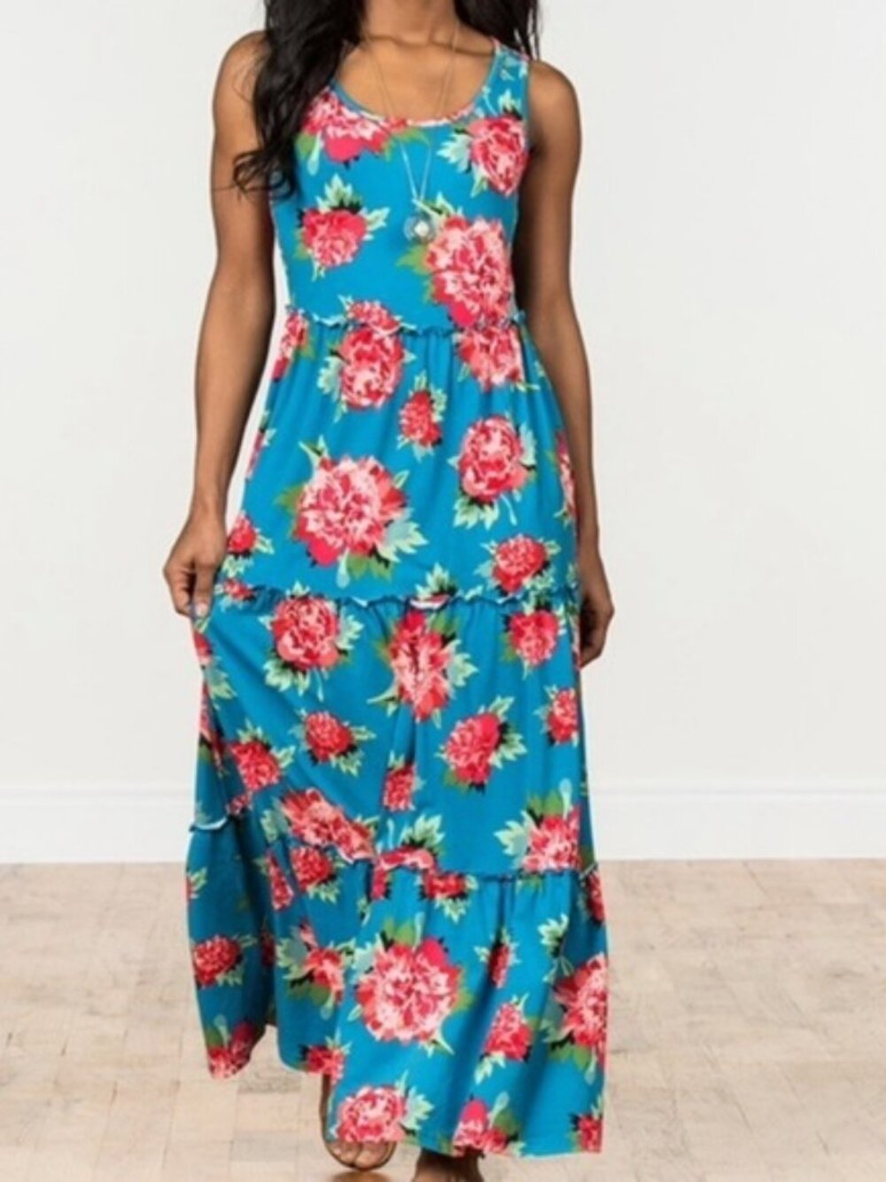 Matilda Jane No End Rose Floral Tiered Sleeveless Maxi Dress Size Medium
